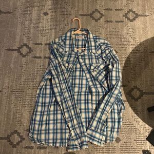 blue and white true religion flannel